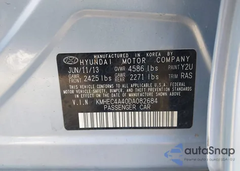 2013 Hyundai Sonata Hybrid z USA, uszkodzony, nr VIN KMHEC4A40DA082684
